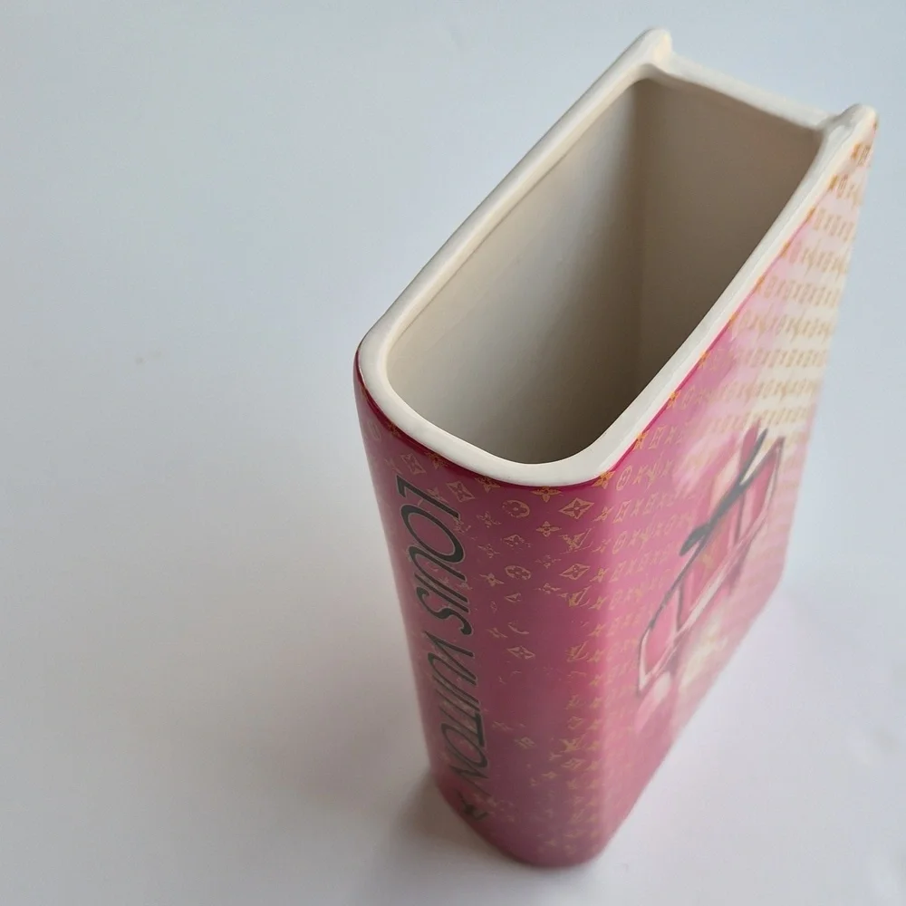 LV Themed Pink Ceramic Book Vase - Chic Home Deco